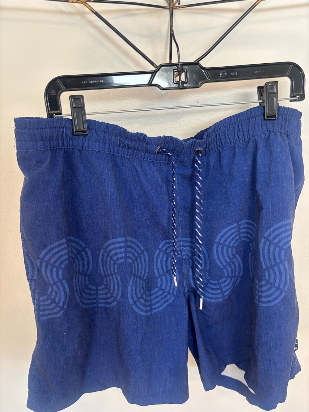 Men's Deep Blue Swim Board Shorts with Subtle Wave Pattern